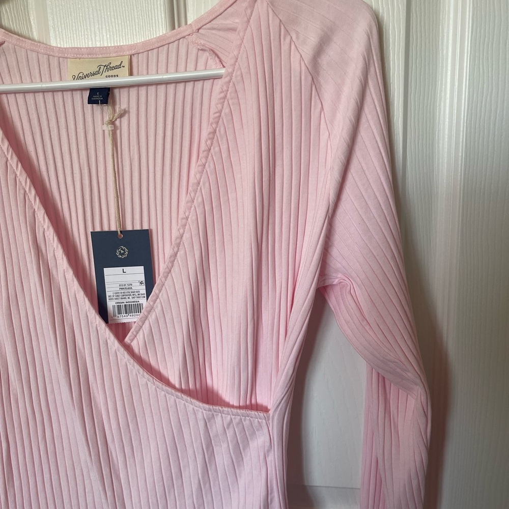 Universal Thread Pink Ribbed Wrap Blouse - Picture 3 of 5